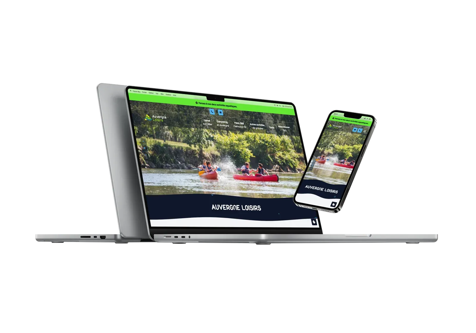 Aperçu ordinateur et mobile du site Auvergne Loisirs.